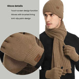 Dark Grey Men's 3-Piece Winter Warm Ribbed Knit Beanie Hat Scarf and Gloves Set