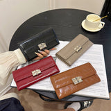 Red Elegant Women's RFID Blocking Long Wallet - PU Leather Clutch Purse with Clasp
