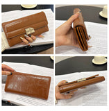Red Elegant Women's RFID Blocking Long Wallet - PU Leather Clutch Purse with Clasp