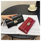 Red Elegant Women's RFID Blocking Long Wallet - PU Leather Clutch Purse with Clasp