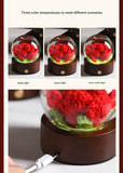 White Rose Handcrafted Crochet Flower LED Night Light - USB Rechargeable Glass Dome Lamp with Wood Base, 3 Color Modes