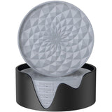 Grey and Black Geometric Silicone Drink Coasters Set (6 Pack) with Holder - Non-Slip Table Protectors
