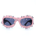 Pink Edgy Punk Rock Spiked Sunglasses - Statement Goth Studded Eyewear