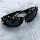 Green Edgy Punk Rock Spiked Sunglasses - Statement Goth Studded Eyewear