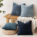 Dark Red Plush Chenille Cushion Covers Set of 2 - Soft Textured Decorative Throw Pillow Cases for Sofa Couch, 45x45cm