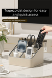 Black Stylish PU Leather Desktop Organizer Caddy - Multi-Compartment Holder for Remotes, Office Supplies, Makeup