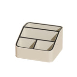 White and Black Stylish PU Leather Desktop Organizer Caddy - Multi-Compartment Holder for Remotes, Office Supplies, Makeup