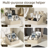 White and Black Stylish PU Leather Desktop Organizer Caddy - Multi-Compartment Holder for Remotes, Office Supplies, Makeup