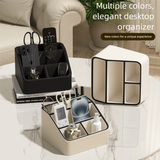 Pink and Black Stylish PU Leather Desktop Organizer Caddy - Multi-Compartment Holder for Remotes, Office Supplies, Makeup