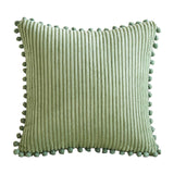 Light Grey Soft Corduroy Cushion Cover Set (1 Square + 1 Rectangular) with Pom Pom Trim - Decorative Throw Pillow Cases for Sofa Couch
