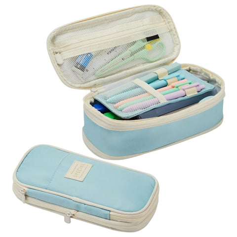 Light Blue Large Capacity Expandable Pencil Case - Multi-Compartment Student Stationery Pouch (Only with pencil case)
