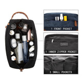 Black And Brown Men's Canvas Toiletry Bag - Large Capacity Water-Resistant Travel Organizer Dopp Kit with Handle
