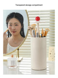 Beige Automatic Lifting Makeup Brush Holder - Dustproof Desktop Organizer with Lid & Compartments