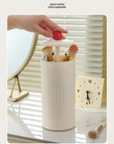 Black Automatic Lifting Makeup Brush Holder - Dustproof Desktop Organizer with Lid & Compartments