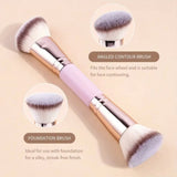 Black and Glod Versatile 4pc Dual-Ended Makeup Brush Set - Soft Synthetic Bristles for Foundation Blush Contour Concealer
