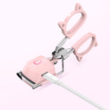 White USB-C Rechargeable Heated Eyelash Curler - Gentle Long-Lasting Lift with 2 Temperature Modes & Cute Cat Ear Design
