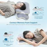Blue and White Ergonomic Butterfly Memory Foam Pillow - Cervical Neck Support for Side, Back & Stomach Sleepers, Orthopedic Contour Design