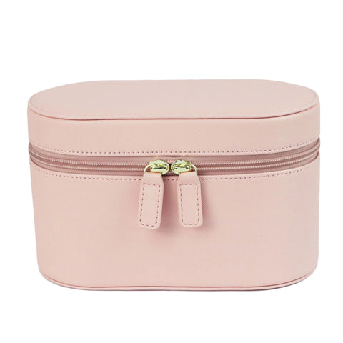 Pink Elegant PU Leather Makeup & Toiletry Bag - Large Capacity Travel Cosmetic Organizer with Brush Holder