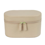 Beige Elegant PU Leather Makeup & Toiletry Bag - Large Capacity Travel Cosmetic Organizer with Brush Holder