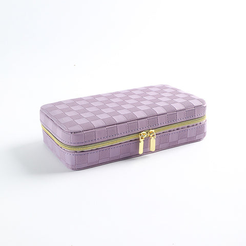 Purple Stylish PU Leather Travel Jewellery Box - Compact Organizer for Rings, Earrings, Necklaces with Mirror