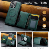 Green Premium MagSafe Wallet Case for iPhone 16 Pro Max - Detachable PU Leather Magnetic Card Holder