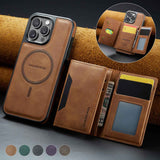 Brown Premium MagSafe Wallet Case for iPhone 16 Pro - Detachable PU Leather Magnetic Card Holder