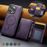 Purple Premium MagSafe Wallet Case for iPhone 16 Pro - Detachable PU Leather Magnetic Card Holder