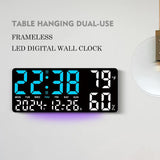 Black Background With White Light Sleek Large LED Digital Wall & Desk Clock - Remote Control, Temperature, Humidity, Dual Alarms, Calendar