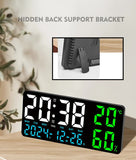 Black Background With Blue,Green and White Light Sleek Large LED Digital Wall & Desk Clock - Remote Control, Temperature, Humidity, Dual Alarms, Calendar
