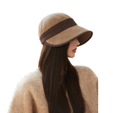 Brown Elegant Warm Bucket Hat - Minimalist Color Block Design, Face-Slimming Style for Autumn & Winter