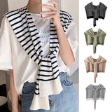 Black Chic Striped Knit Tie-Front Shawl - Lightweight Versatile Layering Capelet for Women
