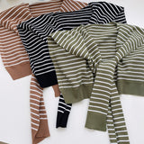 Black Chic Striped Knit Tie-Front Shawl - Lightweight Versatile Layering Capelet for Women