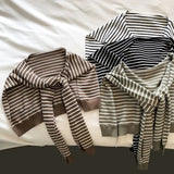 Black Chic Striped Knit Tie-Front Shawl - Lightweight Versatile Layering Capelet for Women