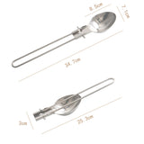 Silver Premium 304 Stainless Steel Folding Camping Utensil Set - Spatula & Deep Spoon Combo for Outdoor Cooking