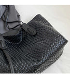 Khaki and Brown Chic Woven PU Leather Tote Bag - Large Capacity Casual Shoulder & Handbag for Women