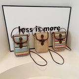 Colorful Boho Chic Woven Straw Crossbody Bag - Colourful Striped Mini Phone Pouch with Toggle Closure