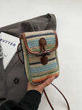 Colorful Boho Chic Woven Straw Crossbody Bag - Colourful Striped Mini Phone Pouch with Toggle Closure