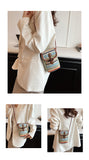 Colorful Boho Chic Woven Straw Crossbody Bag - Colourful Striped Mini Phone Pouch with Toggle Closure
