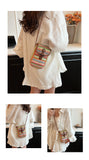 Colorful Boho Chic Woven Straw Crossbody Bag - Colourful Striped Mini Phone Pouch with Toggle Closure