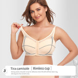 2 Pcs Size M Women's Wireless Large-Cup Lace Bra with Front Clasp - Comfortable, Breathable, Beige