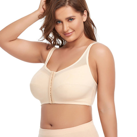 2 Pcs Size 4XL Women's Wireless Large-Cup Lace Bra with Front Clasp - Comfortable, Breathable, Beige