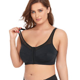 2 Pcs Size L Women's Wireless Large-Cup Lace Bra with Front Clasp - Comfortable, Breathable, Black