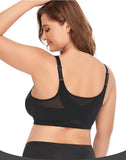 2 Pcs Size 5XL Women's Wireless Large-Cup Lace Bra with Front Clasp - Comfortable, Breathable, Black