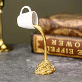 2 Pcs ( 1 Glod Cup and 1 White Cup) Magic Pouring Coffee Cup Sculpture - Unique Resin Tabletop Art Accent"