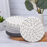 Beige Absorbent Woven Cotton Coasters - Set of 8 with Metal Holder - Heat Resistant Drink Mats for Table Protection