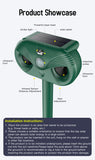 Green Advanced Solar Powered Ultrasonic Animal Repeller - Outdoor Pest Deterrent with Motion Sensor, Strobe Light & Laser