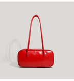 Red Chic PU Leather Baguette Shoulder Bag - Elegant Bow Accent Underarm Handbag for Women