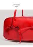 Black Chic PU Leather Baguette Shoulder Bag - Elegant Bow Accent Underarm Handbag for Women