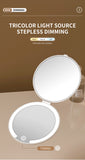White LED Travel Makeup Mirror - Rechargeable Compact Mirror with 3 Color Lights, 1x/5x Magnification & Smart Auto On/Off