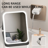 White Large Foldable LED Makeup Mirror - Portable Desktop Vanity with 3 Color Lights, Stepless Dimming & Adjustable Stand